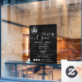 Autocollant Pour Fenêtre Maintenant ouvert | Heures d'ouverture Logo NOIR (Fenêtre de café)