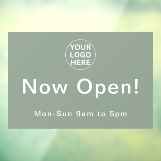 Autocollant Pour Fenêtre Maintenant ouvrir l Heures d'ouverture Sage Green  (Feuille 3)
