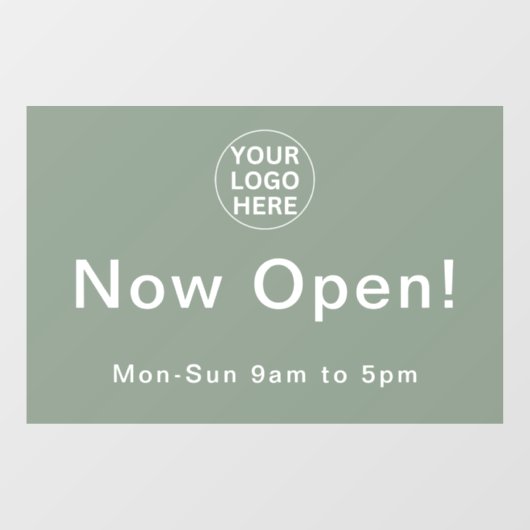 Autocollant Pour Fenêtre Maintenant ouvrir l Heures d'ouverture Sage Green  (Feuille)
