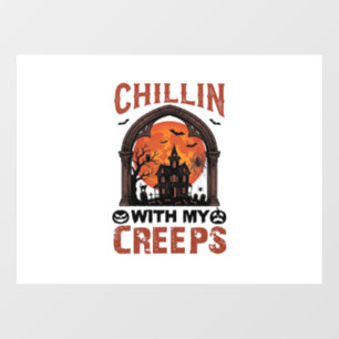 Autocollant Pour Fenêtre Maison hantée Halloween Chillin Creeps Lune Orange