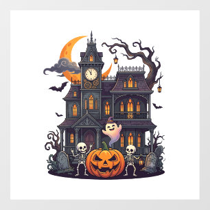 Autocollant Pour Fenêtre Maison Hantée Halloween Squelettes Citrouille Fant