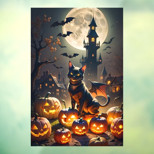 Autocollant Pour Fenêtre Maisons hantées, Chat-chauve-souris noire et Jack- (Feuille 3)