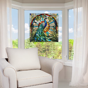 Autocollant Pour Fenêtre Majestic Peacock Faux Verre Trait