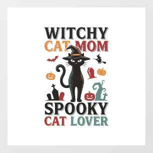 Autocollant Pour Fenêtre Maman chat Halloween Design vintage sorcière amate