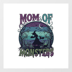 Autocollant Pour Fenêtre Maman Monstres Halloween Sorcière Lune Citrouilles