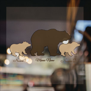 Autocollant Pour Fenêtre Maman Ours Personnalisée Avec 2 Noms D'Enfants Cad