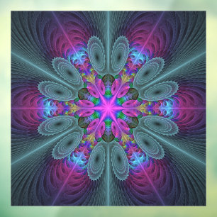 Autocollant Pour Fenêtre Mandala coloré art spirituel fractal avec rose