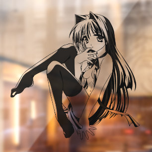Autocollant Pour Fenêtre Manga, Neko Catgirl Furry Kawaii Loli