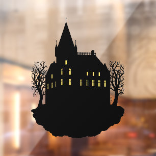 Autocollant Pour Fenêtre Manoir sinistre en silhouette