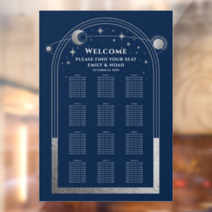 Autocollant Pour Fenêtre Mariage Céleste Bleu Argent Soleil Lune Étoiles