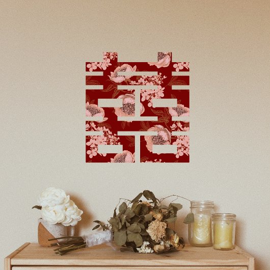 Autocollant Pour Fenêtre Mariage chinois Double Fleur Rouge Xi
