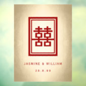 Autocollant Pour Fenêtre Mariage chinois rectangle double bonheur or (Feuille 3)
