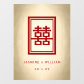 Autocollant Pour Fenêtre Mariage chinois rectangle double bonheur or (Feuille)