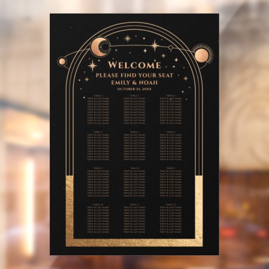 Autocollant Pour Fenêtre Mariage mystique Black Gold Sun Moon Stars (Feuille 2)