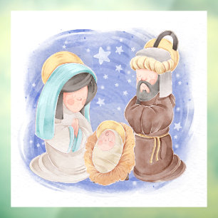 Autocollant Pour Fenêtre Marie, Joseph et Bébé Jésus