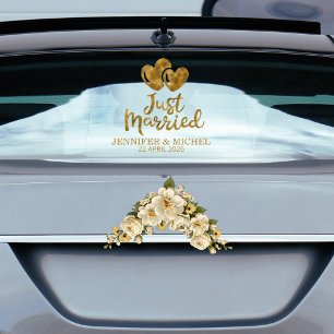 Autocollant Pour Fenêtre Mariés élégant écriture dorée voiture de mariage