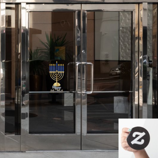 Autocollant Pour Fenêtre Menorah avec lumière joyeuse Hanoukka (Porte de bureau)