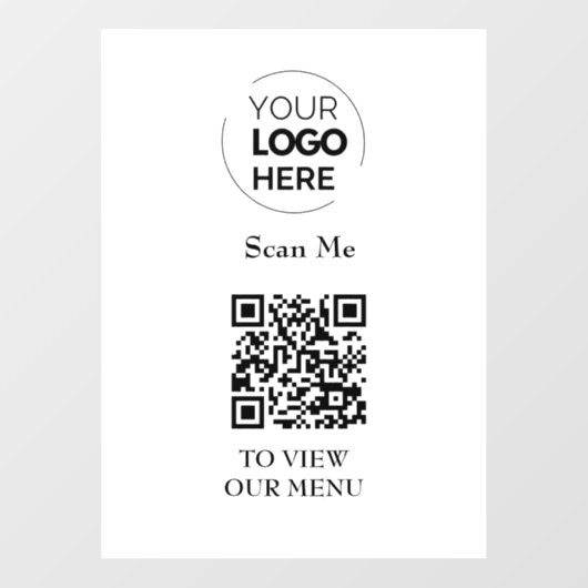 Autocollant Pour Fenêtre Menu Code QR | Logo Blanc sans contact moderne (Feuille)
