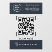 Autocollant Pour Fenêtre Menu Code QR | Logo Entreprise Sans Contact (Feuille)