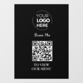 Autocollant Pour Fenêtre Menu Code QR | Logo noir sans contact moderne (Feuille)