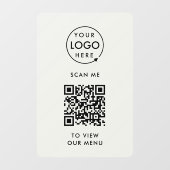 Autocollant Pour Fenêtre Menu Code QR | Votre logo gris sans contact modern (Feuille)