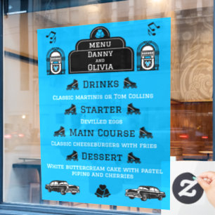 Autocollant Pour Fenêtre Menu de mariage de diner rétro des années 1950