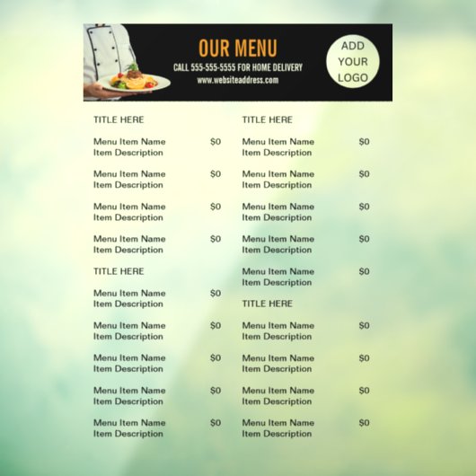 Autocollant Pour Fenêtre Menu de nourriture Traiteur Entreprise de restaura (Feuille 3)