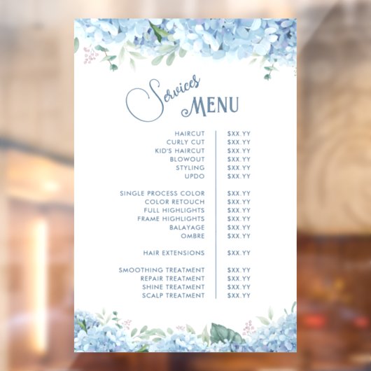 Autocollant Pour Fenêtre Menu des services de Blue Hydrangea (Feuille 2)