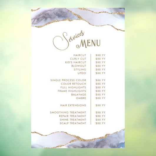 Autocollant Pour Fenêtre Menu des services de l'agate grise bleue (Feuille 3)