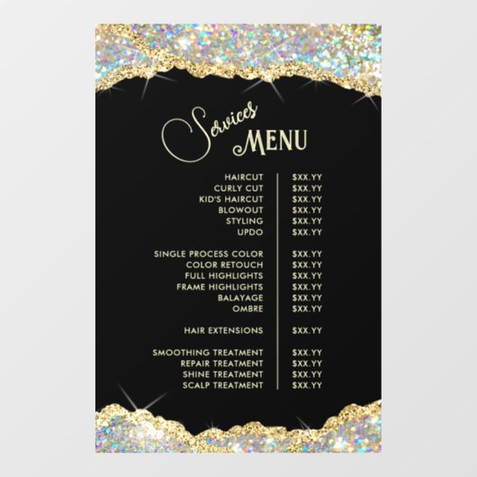 Autocollant Pour Fenêtre Menu des services de paillettes iridescentes or fa (Feuille)