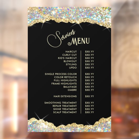 Autocollant Pour Fenêtre Menu des services de paillettes iridescentes or fa (Feuille 2)