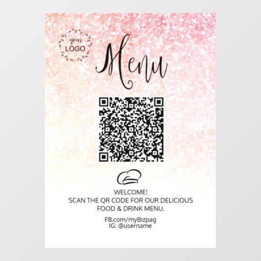 Autocollant Pour Fenêtre *~* Menu du Restaurant Glitter QR LOGO (Feuille)