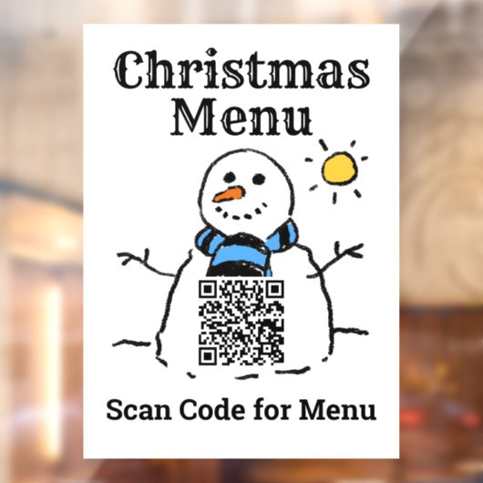 Autocollant Pour Fenêtre Menu Noël Snowman avec code QR (Feuille 2)
