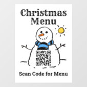 Autocollant Pour Fenêtre Menu Noël Snowman avec code QR (Feuille)