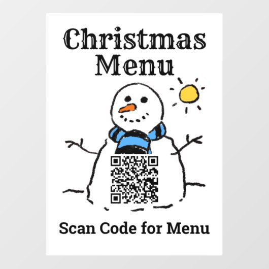 Autocollant Pour Fenêtre Menu Noël Snowman avec code QR (Feuille)