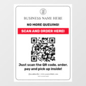 Autocollant Pour Fenêtre Menu QR Code Fenêtre de commande et de retrait | B (Feuille)