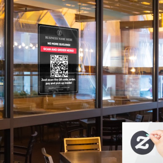 Autocollant Pour Fenêtre Menu QR Code Noir | Paiement Commande à Emporter (Fenêtre du restaurant)