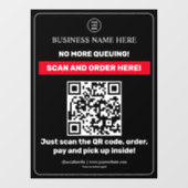 Autocollant Pour Fenêtre Menu QR Code Noir | Paiement Commande à Emporter (Feuille)