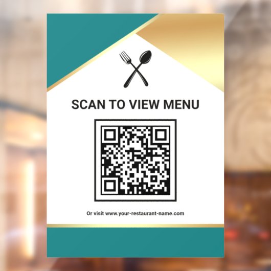 Autocollant Pour Fenêtre Menu QR Code numérique du restaurant Teal Gold (Feuille 2)