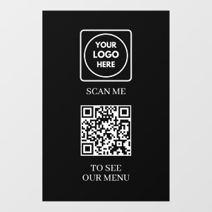 Autocollant Pour Fenêtre Menu QR personnalisé noir Affichage moderne sans