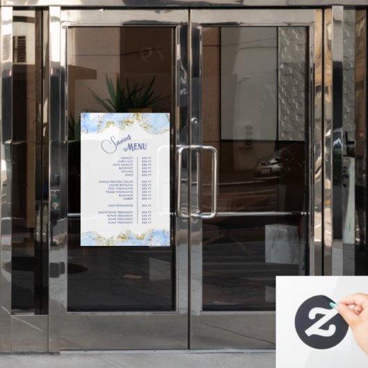 Autocollant Pour Fenêtre Menu Services de design en marbre bleu (Porte de bureau)