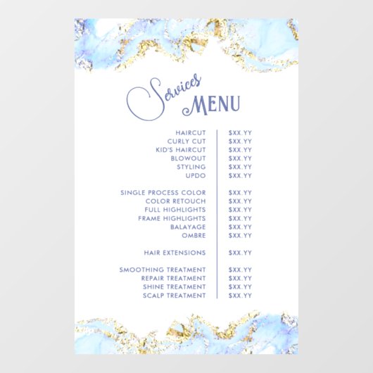 Autocollant Pour Fenêtre Menu Services de design en marbre bleu (Feuille)