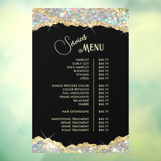 Autocollant Pour Fenêtre Menu Services de Parties scintillant d'Iridescente (Feuille 3)