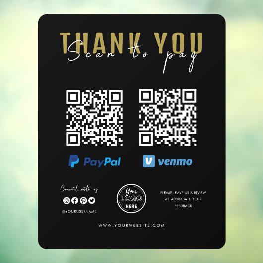 Autocollant Pour Fenêtre Merci Analyser pour payer Logo Code QR Paiement No (Feuille 3)