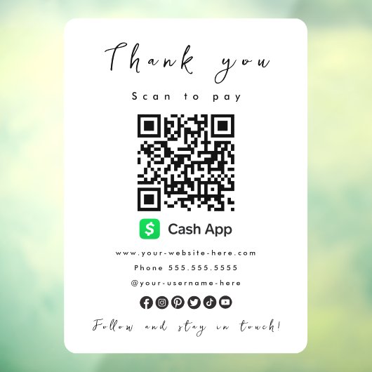 Autocollant Pour Fenêtre Merci Cash App QR Code numérisation pour payer bla (Feuille 3)