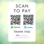 Autocollant Pour Fenêtre Merci Cash App Venmo Scan pour payer le code QR bl (Feuille 3)