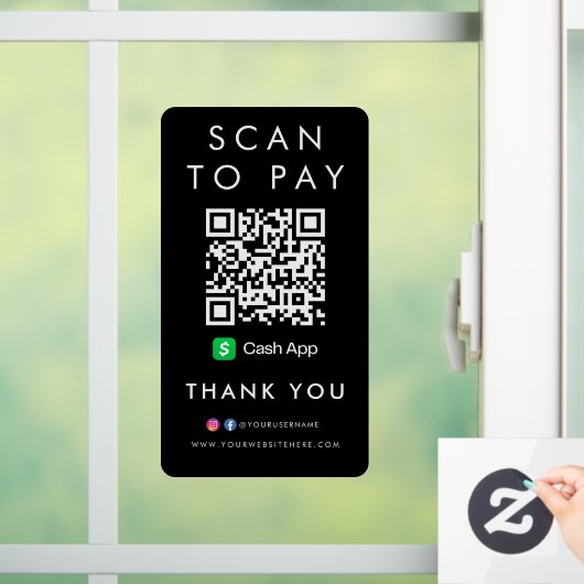 Autocollant Pour Fenêtre Merci CashApp Modern Scan pour payer QR Code noir (Maison)