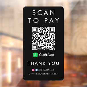 Autocollant Pour Fenêtre Merci CashApp Modern Scan pour payer QR Code noir
