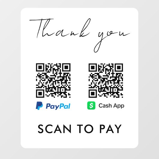Autocollant Pour Fenêtre Merci CashApp Paypal QR Code numérisation pour pay (Feuille)