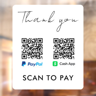 Autocollant Pour Fenêtre Merci CashApp Paypal QR Code numérisation pour pay